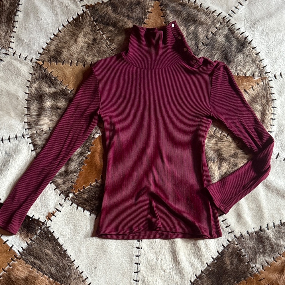 Dolan Maroon Ribbed Long Sleeve Top